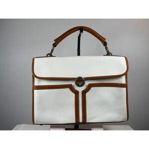 Prix de Dressage White Pebbled Leather Satchel Tan Trim Red Lining